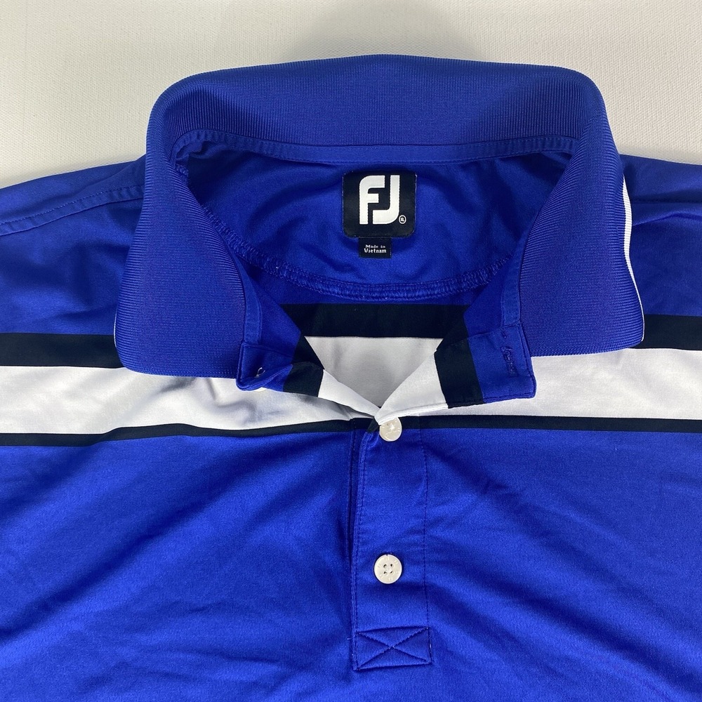 FootJoy Polo Shirt Adult XL Blue Colorblock Stripe Golf Performance FJ Mens